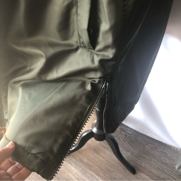 Anoarak Long Line Hooded Vest Removable Fur Trim Olive Green Large - Picture 6 of 14